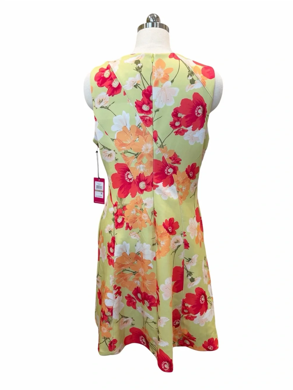 Vince Camuto Scuba Fit Flare Dress Floral Sleeveless Lime Green Orange 12 NWT